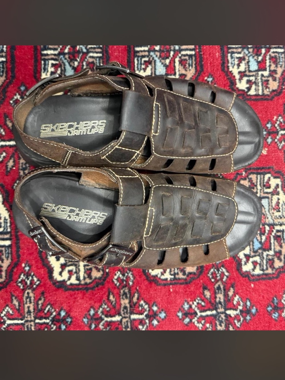 Vintage y2k 90s Brown leather Skechers jammers fisherman sandals with buckles